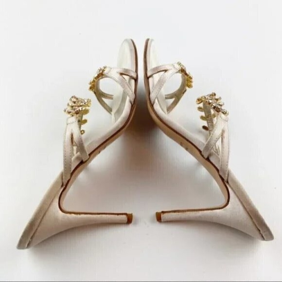 L'Autre Chose Cream Rhinestone Embellished Heel Evening Sandals Size 8 - Picture 7 of 15